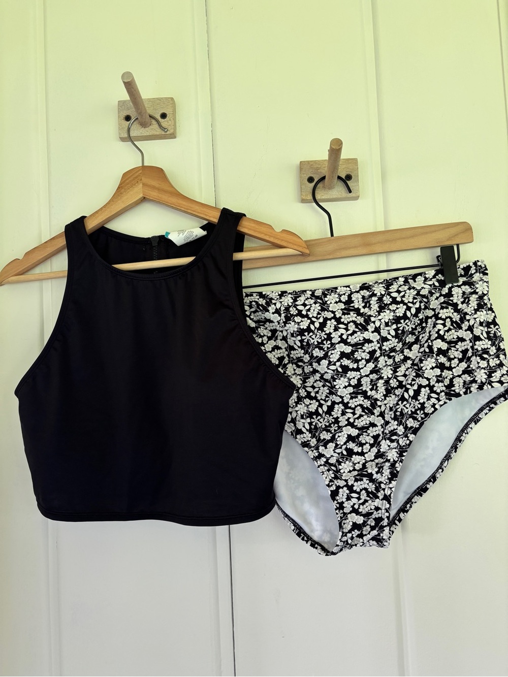 Black Crop Tank and Black Floral High-Waist Swim Set- Beach Betty & Kona Sol